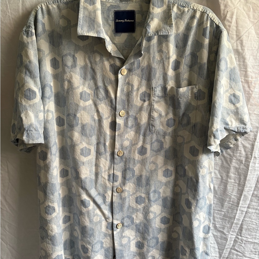 Tommy Bahama Men's XL Tiles Davis Marble Cream Button Up Shirt 100% Silk